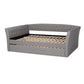 Delora Modern and Contemporary Light Grey Fabric Upholstered Full Size Daybed with Roll-Out Trundle Bed FredCo