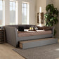 Delora Modern and Contemporary Light Grey Fabric Upholstered Full Size Daybed with Roll-Out Trundle Bed FredCo