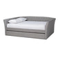 Delora Modern and Contemporary Light Grey Fabric Upholstered Full Size Daybed with Roll-Out Trundle Bed FredCo