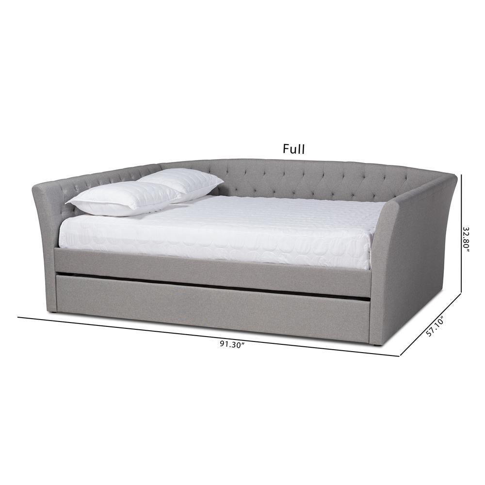 Delora Modern and Contemporary Light Grey Fabric Upholstered Full Size Daybed with Roll-Out Trundle Bed FredCo