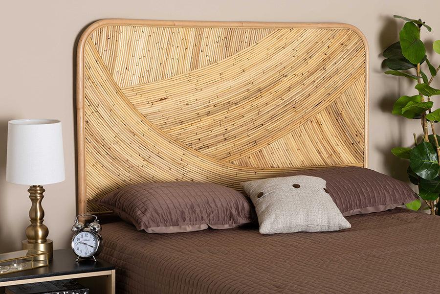 Delphi Modern Bohemian Natural Brown Rattan Queen Size Standalone Headboard FredCo