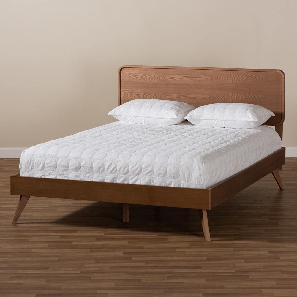 Demeter Mid-Century Modern Walnut Brown Finished Wood King Size Platform Bed FredCo