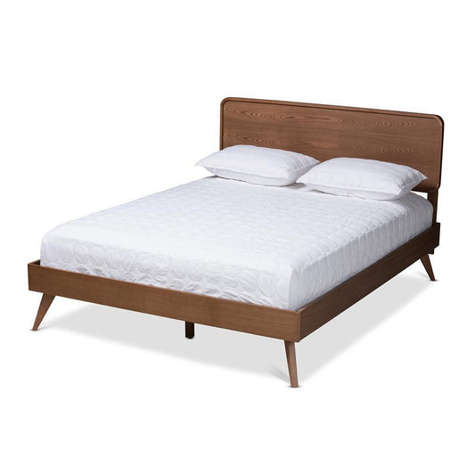 Demeter Mid-Century Modern Walnut Brown Finished Wood Queen Size Platform Bed FredCo