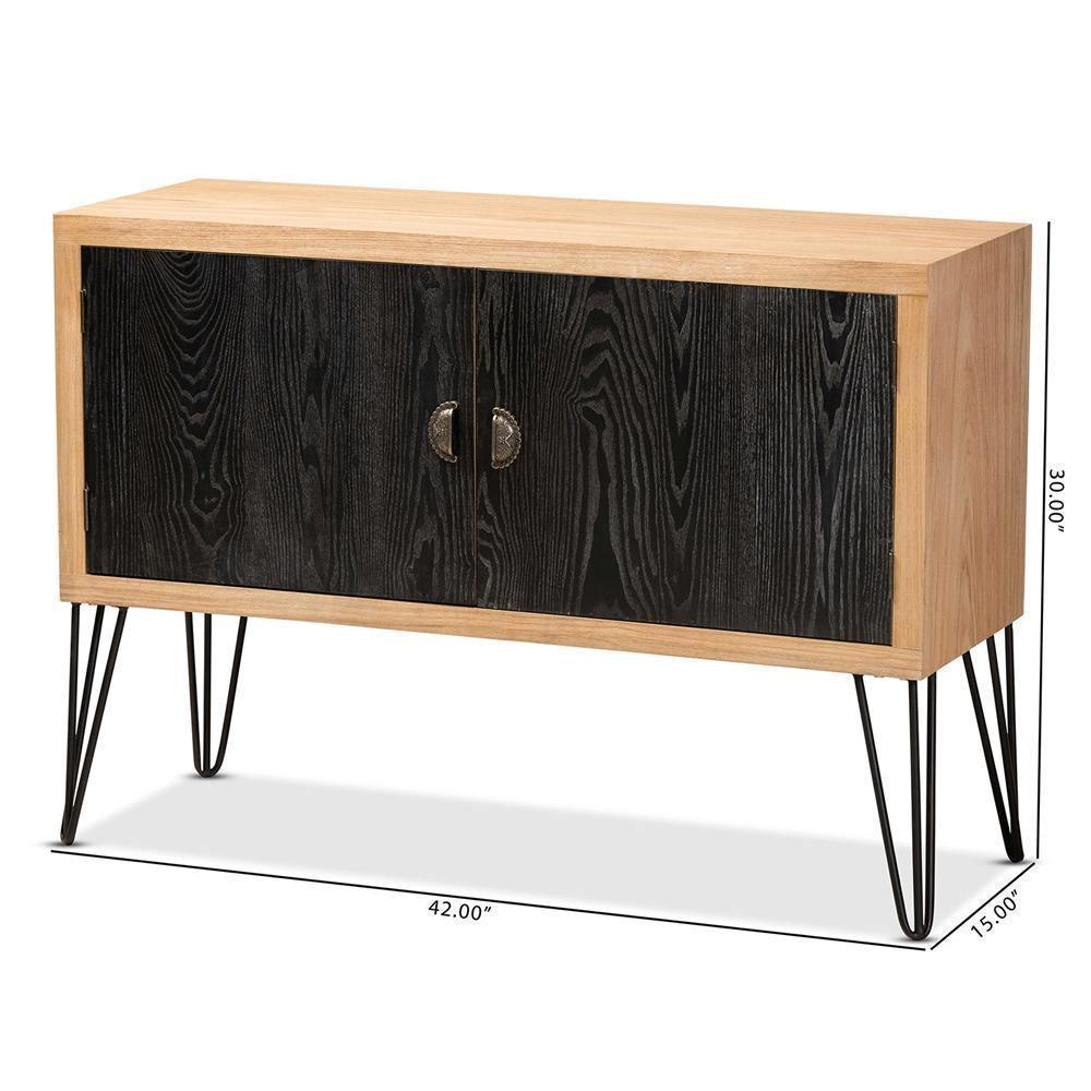 Denali Modern and Contemporary Two-Tone Walnut Brown and Black Finished Wood and Metal Storage Cabinet FredCo