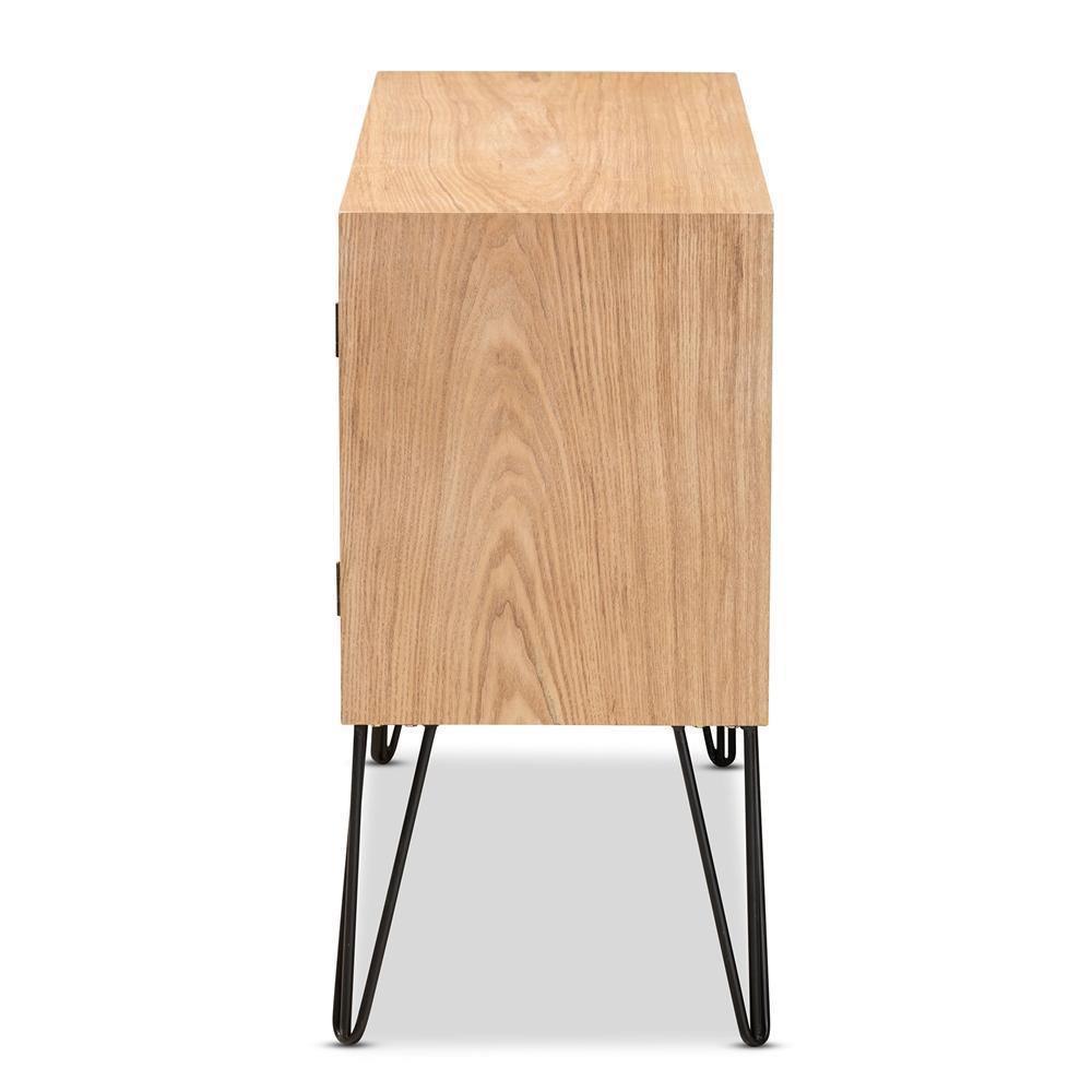 Denali Modern and Contemporary Two-Tone Walnut Brown and Black Finished Wood and Metal Storage Cabinet FredCo