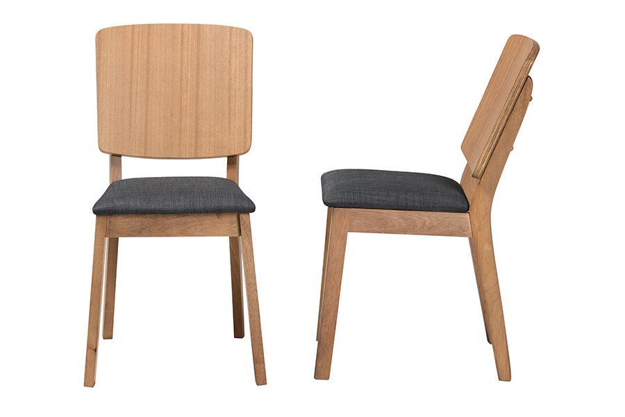Denmark Mid-Century Modern Black Fabric and French Oak Brown Finished Rubberwood 2-Piece Dining Chair Set FredCo