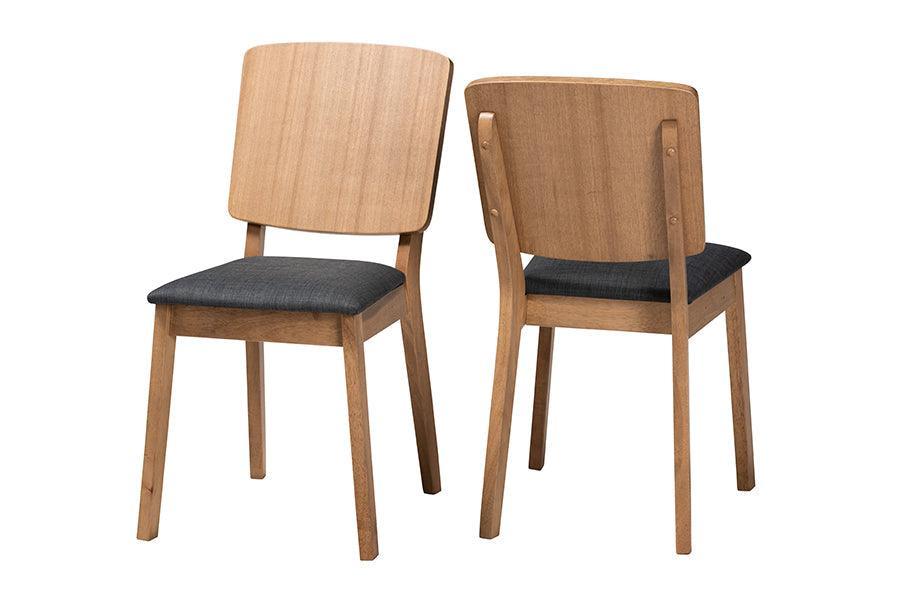 Denmark Mid-Century Modern Black Fabric and French Oak Brown Finished Rubberwood 2-Piece Dining Chair Set FredCo