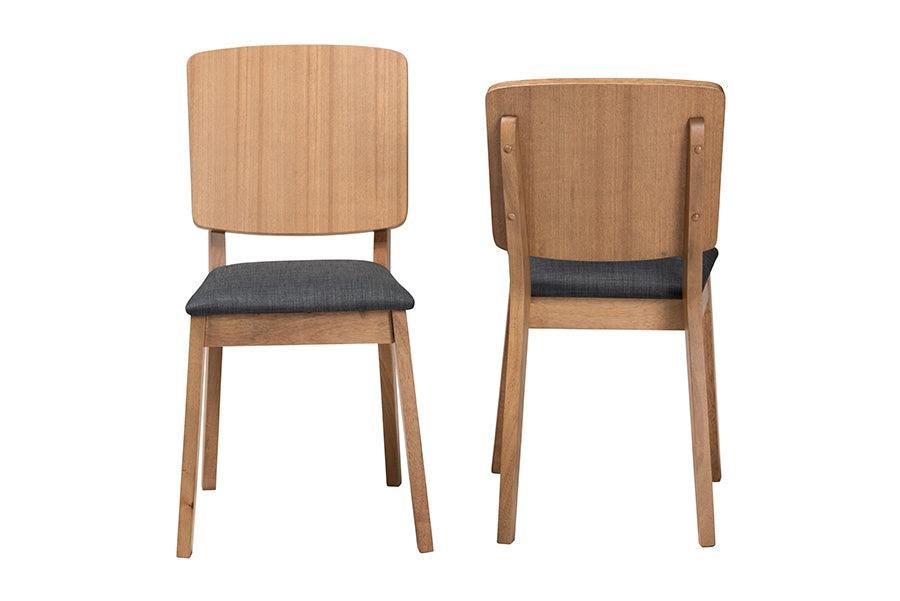 Denmark Mid-Century Modern Black Fabric and French Oak Brown Finished Rubberwood 2-Piece Dining Chair Set FredCo