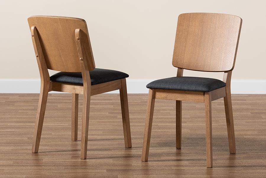 Denmark Mid-Century Modern Black Fabric and French Oak Brown Finished Rubberwood 2-Piece Dining Chair Set FredCo