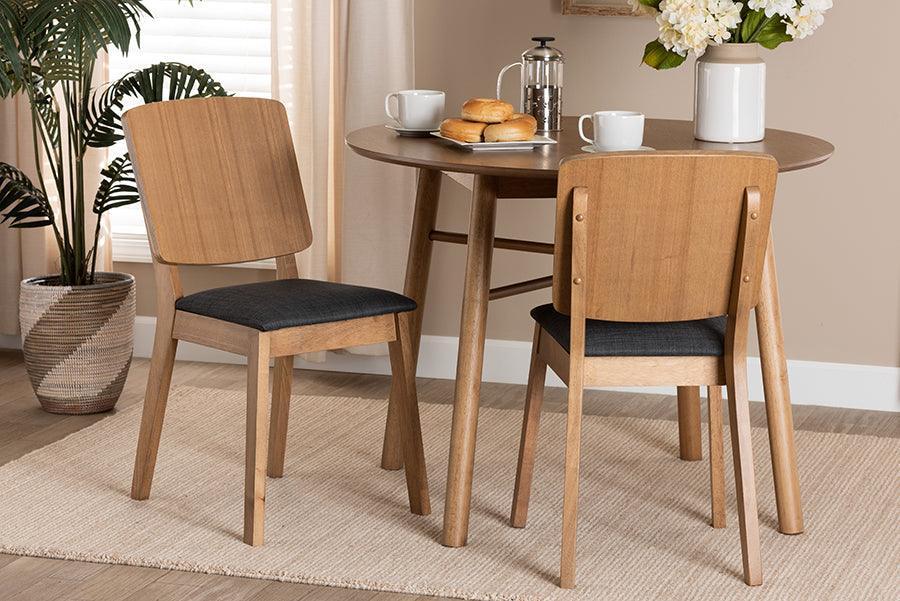 Denmark Mid-Century Modern Black Fabric and French Oak Brown Finished Rubberwood 2-Piece Dining Chair Set FredCo