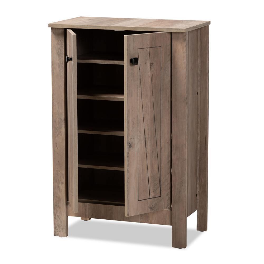 Derek Modern and Contemporary Transitional Natural Oak Finished Wood 2-Door Shoe Cabinet FredCo