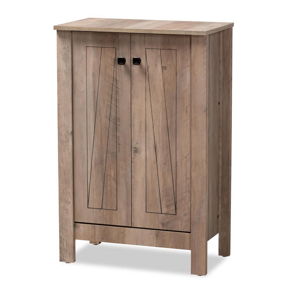 Derek Modern and Contemporary Transitional Natural Oak Finished Wood 2-Door Shoe Cabinet FredCo