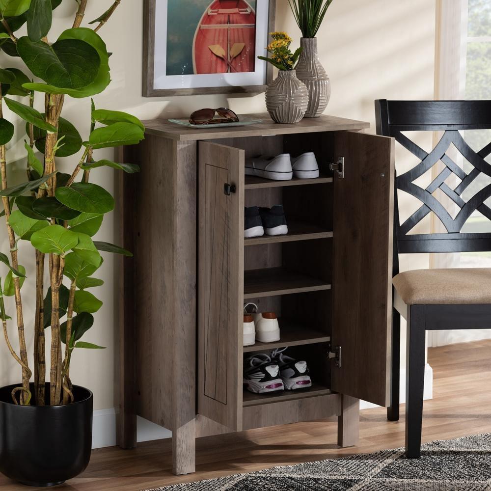 Derek Modern and Contemporary Transitional Natural Oak Finished Wood 2-Door Shoe Cabinet FredCo