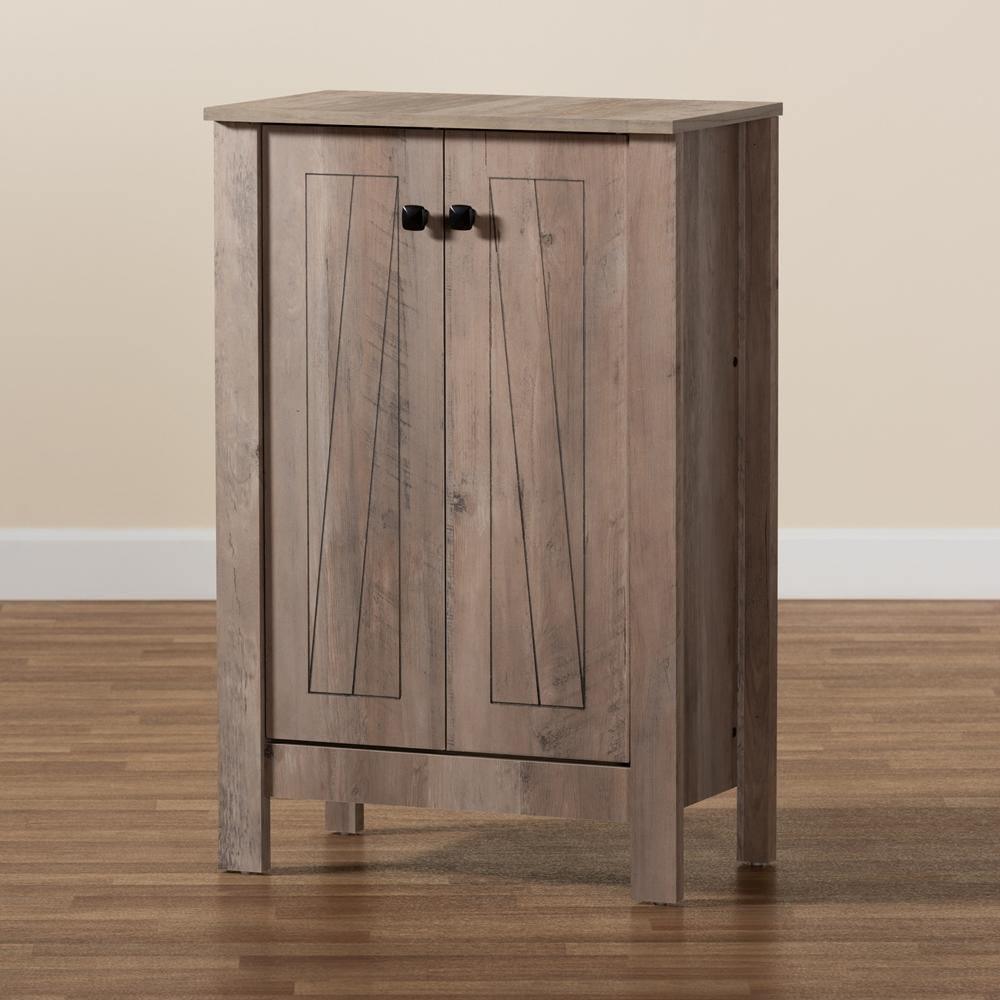 Derek Modern and Contemporary Transitional Natural Oak Finished Wood 2-Door Shoe Cabinet FredCo