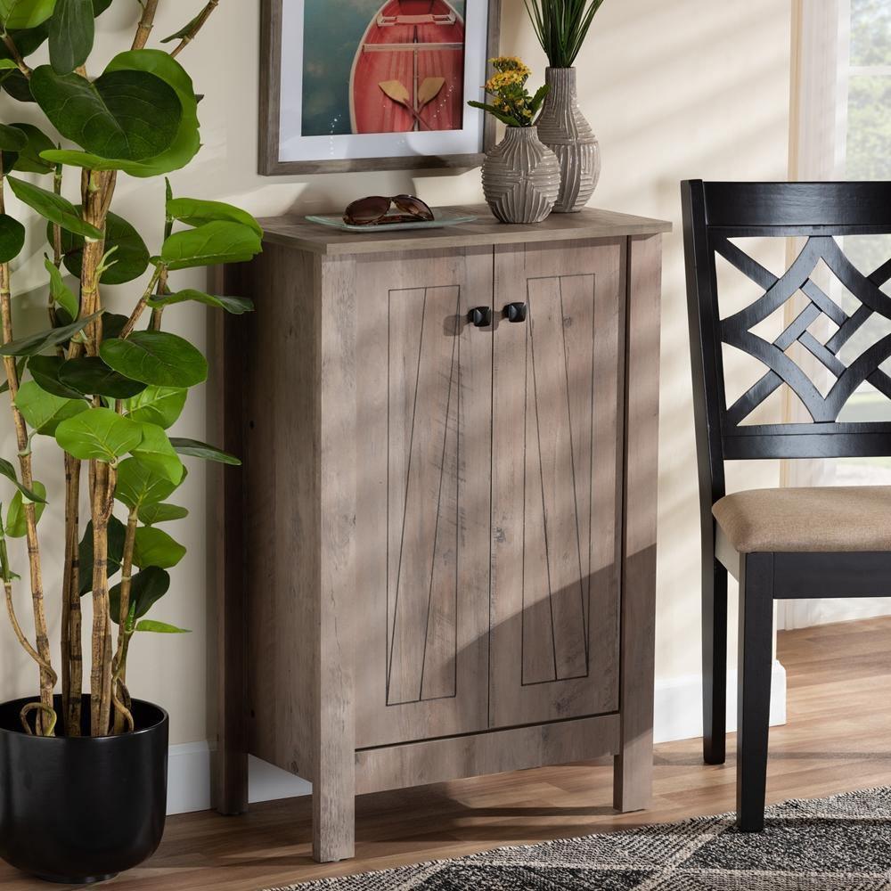 Derek Modern and Contemporary Transitional Natural Oak Finished Wood 2-Door Shoe Cabinet FredCo