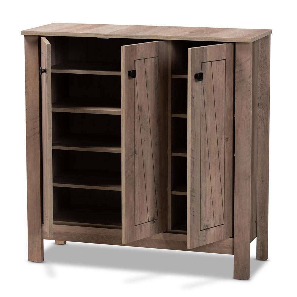 Derek Modern and Contemporary Transitional Natural Oak Finished Wood 3-Door Shoe Cabinet FredCo
