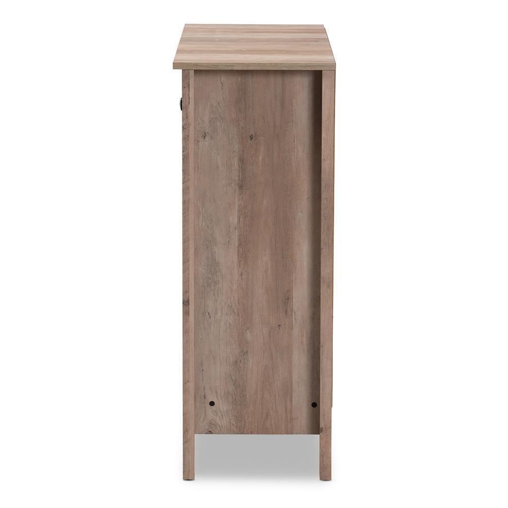 Derek Modern and Contemporary Transitional Natural Oak Finished Wood 3-Door Shoe Cabinet FredCo