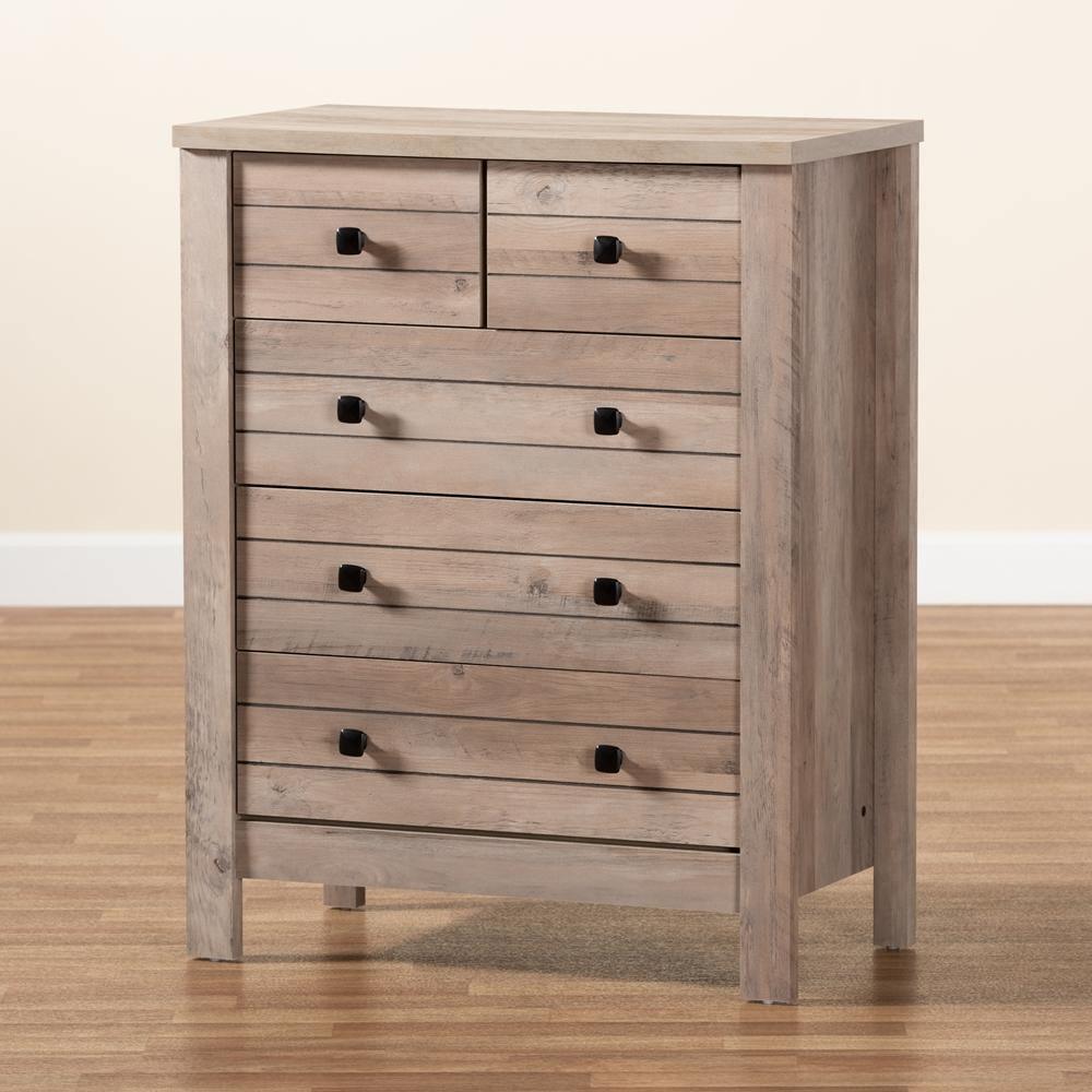 Derek Modern and Contemporary Transitional Natural Oak Finished Wood 5-Drawer Chest FredCo