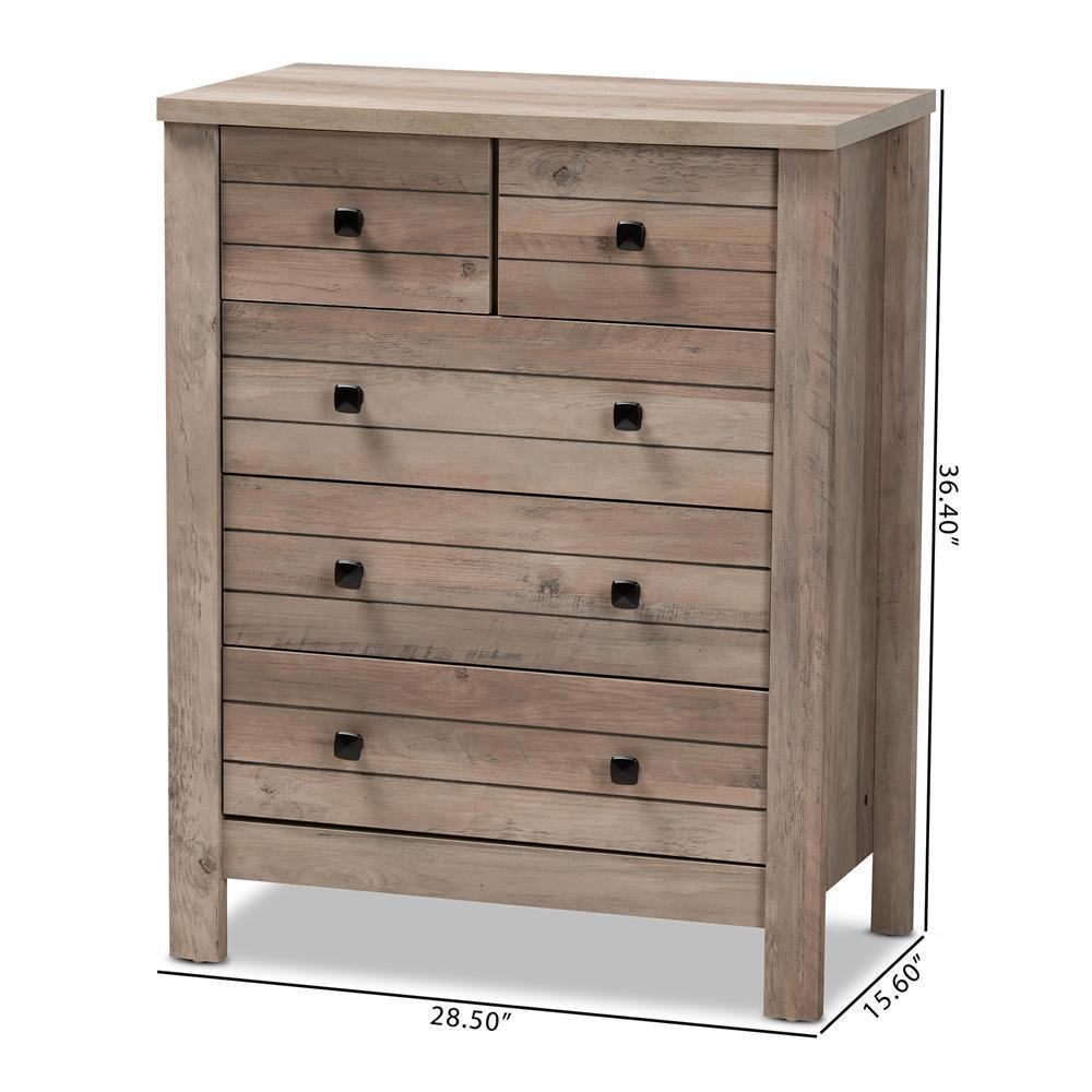 Derek Modern and Contemporary Transitional Natural Oak Finished Wood 5-Drawer Chest FredCo