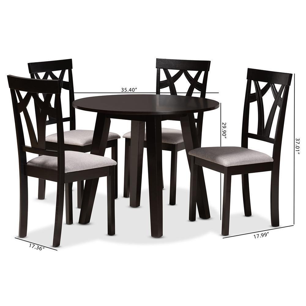 Derya Modern Transitional Grey Fabric Upholstered and Dark Brown Finished Wood 5-Piece Dining Set FredCo