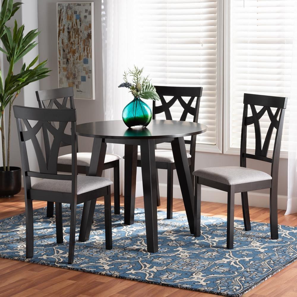 Derya Modern Transitional Grey Fabric Upholstered and Dark Brown Finished Wood 5-Piece Dining Set FredCo