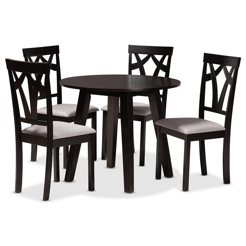 Derya Modern Transitional Grey Fabric Upholstered and Dark Brown Finished Wood 5-Piece Dining Set FredCo