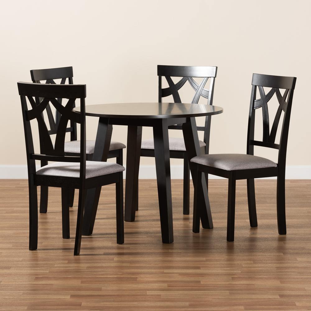 Derya Modern Transitional Grey Fabric Upholstered and Dark Brown Finished Wood 5-Piece Dining Set FredCo