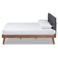 Devan Mid-Century Modern Dark Grey Fabric Upholstered Walnut Brown Finished Wood Full Size Platform Bed FredCo