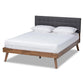 Devan Mid-Century Modern Dark Grey Fabric Upholstered Walnut Brown Finished Wood Queen Size Platform Bed FredCo