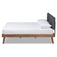 Devan Mid-Century Modern Dark Grey Fabric Upholstered Walnut Brown Finished Wood Queen Size Platform Bed FredCo
