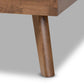Devan Mid-Century Modern Dark Grey Fabric Upholstered Walnut Brown Finished Wood Queen Size Platform Bed FredCo