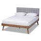 Devan Mid-Century Modern Light Grey Fabric Upholstered Walnut Brown Finished Wood King Size Platform Bed FredCo