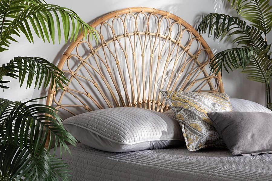 Devereaux Modern Bohemian Natural Brown Rattan King Size Standalone Headboard FredCo