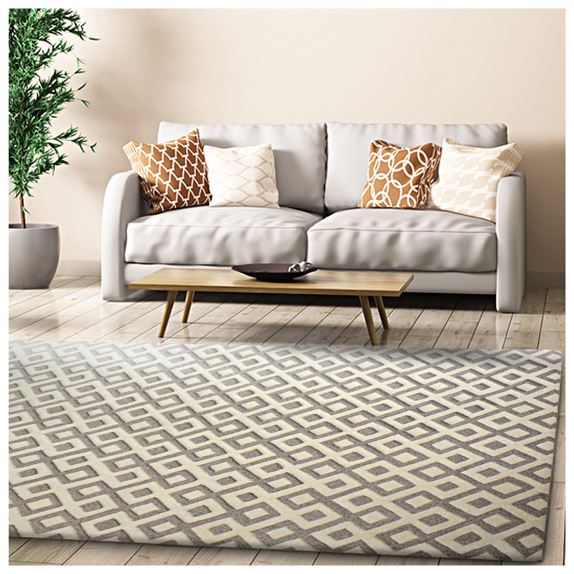 Diamond Hand-Woven Moroccan Wool-Viscose Blend Rug FredCo