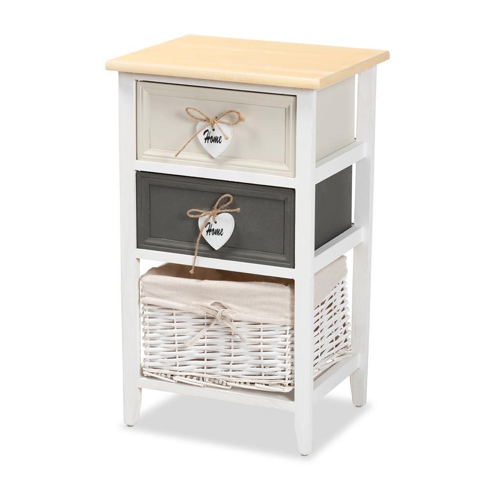 Diella Modern and Contemporary Multi-Colored Wood 2-Drawer Storage Unit with Basket FredCo