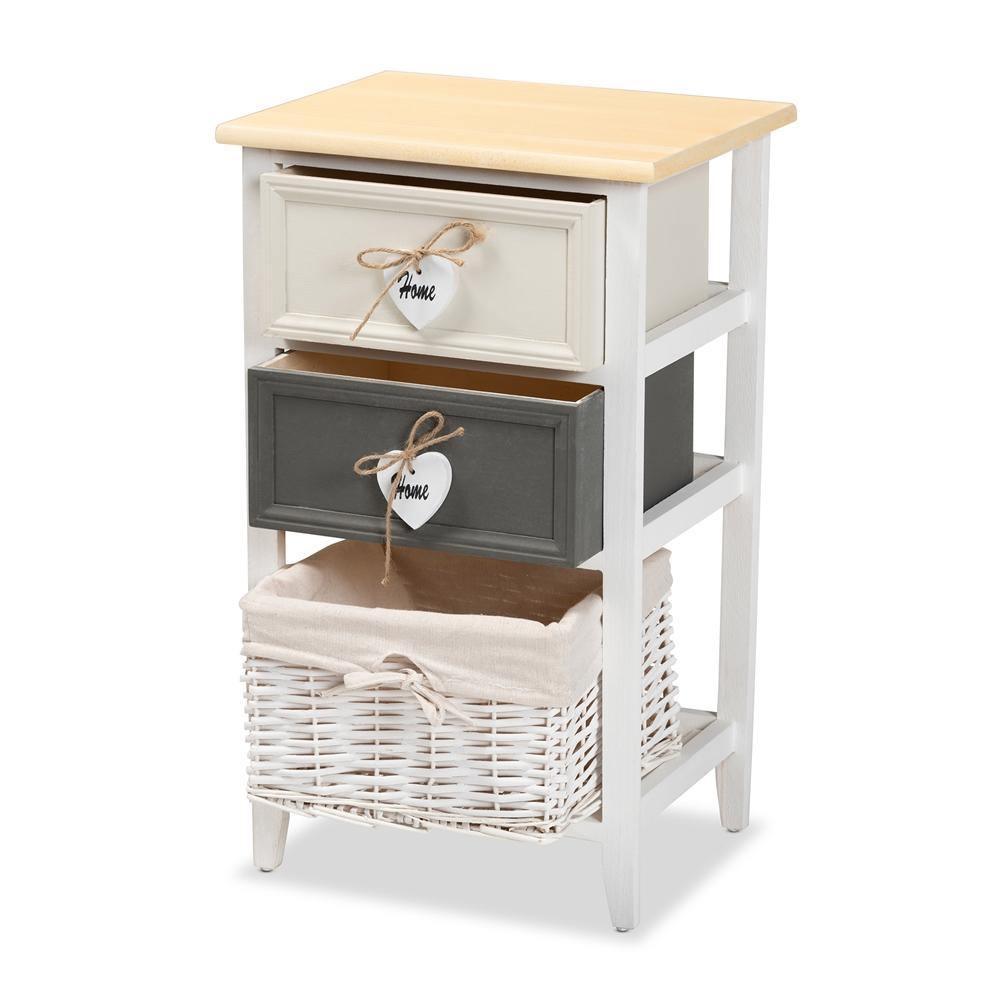Diella Modern and Contemporary Multi-Colored Wood 2-Drawer Storage Unit with Basket FredCo
