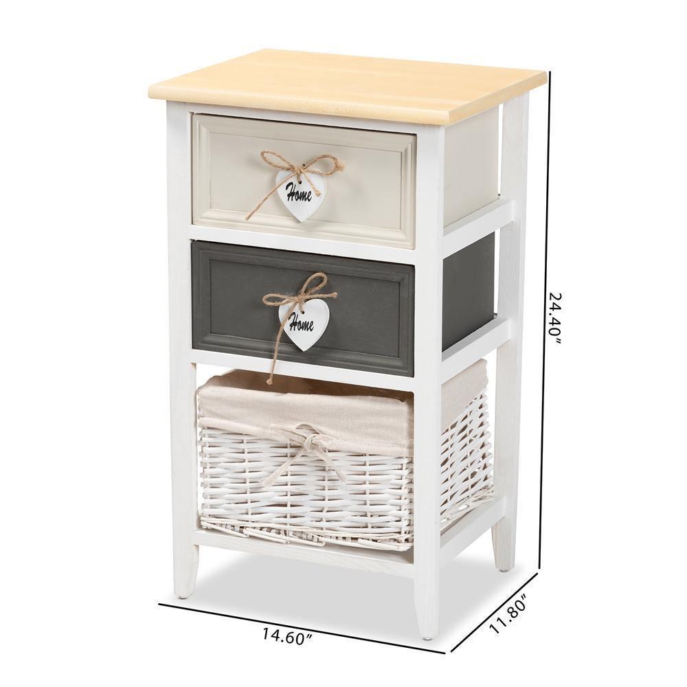 Diella Modern and Contemporary Multi-Colored Wood 2-Drawer Storage Unit with Basket FredCo