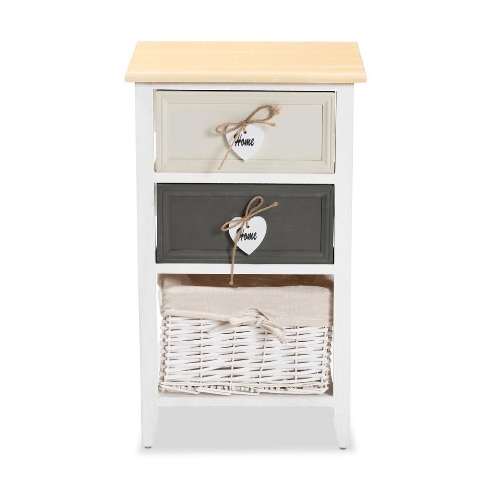 Diella Modern and Contemporary Multi-Colored Wood 2-Drawer Storage Unit with Basket FredCo