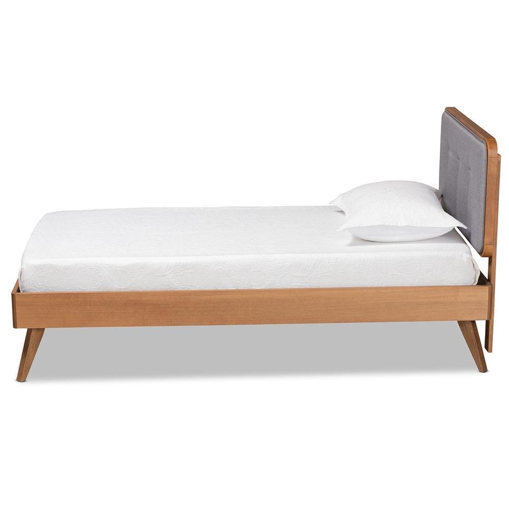 Dilara Mid-Century Modern Dark Grey Fabric Upholstered and Walnut Brown Finished Wood Twin Size Platform Bed FredCo