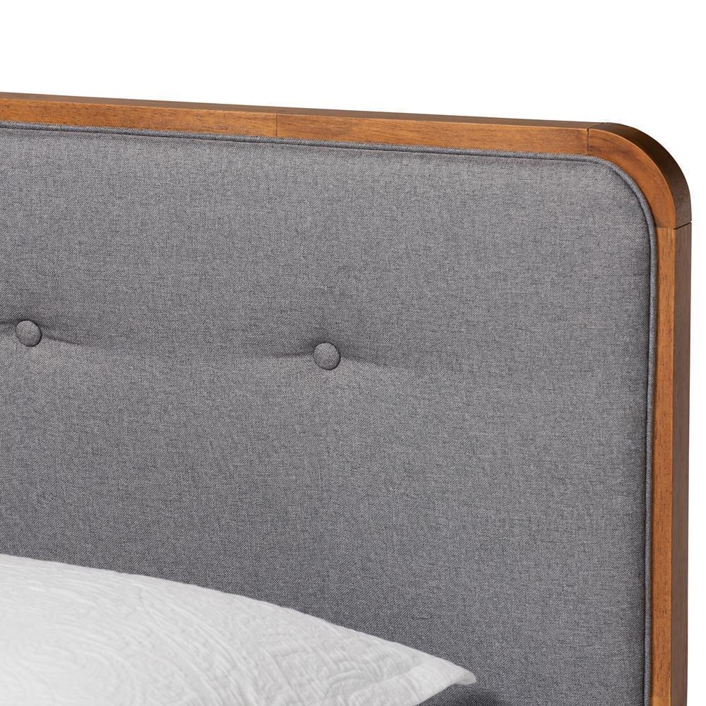 Dilara Mid-Century Modern Dark Grey Fabric Upholstered and Walnut Brown Finished Wood Twin Size Platform Bed FredCo
