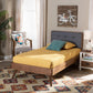Dilara Mid-Century Modern Dark Grey Fabric Upholstered and Walnut Brown Finished Wood Twin Size Platform Bed FredCo