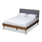 Dilara Mid-Century Modern Dark Grey Fabric Upholstered Walnut Brown Finished Wood King Size Platform Bed FredCo