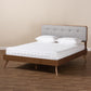 Dilara Mid-Century Modern Light Grey Fabric Upholstered Walnut Brown Finished Wood Full Size Platform Bed FredCo