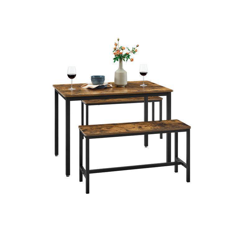 Dining Table with 2 Benches Rustic Brown FredCo