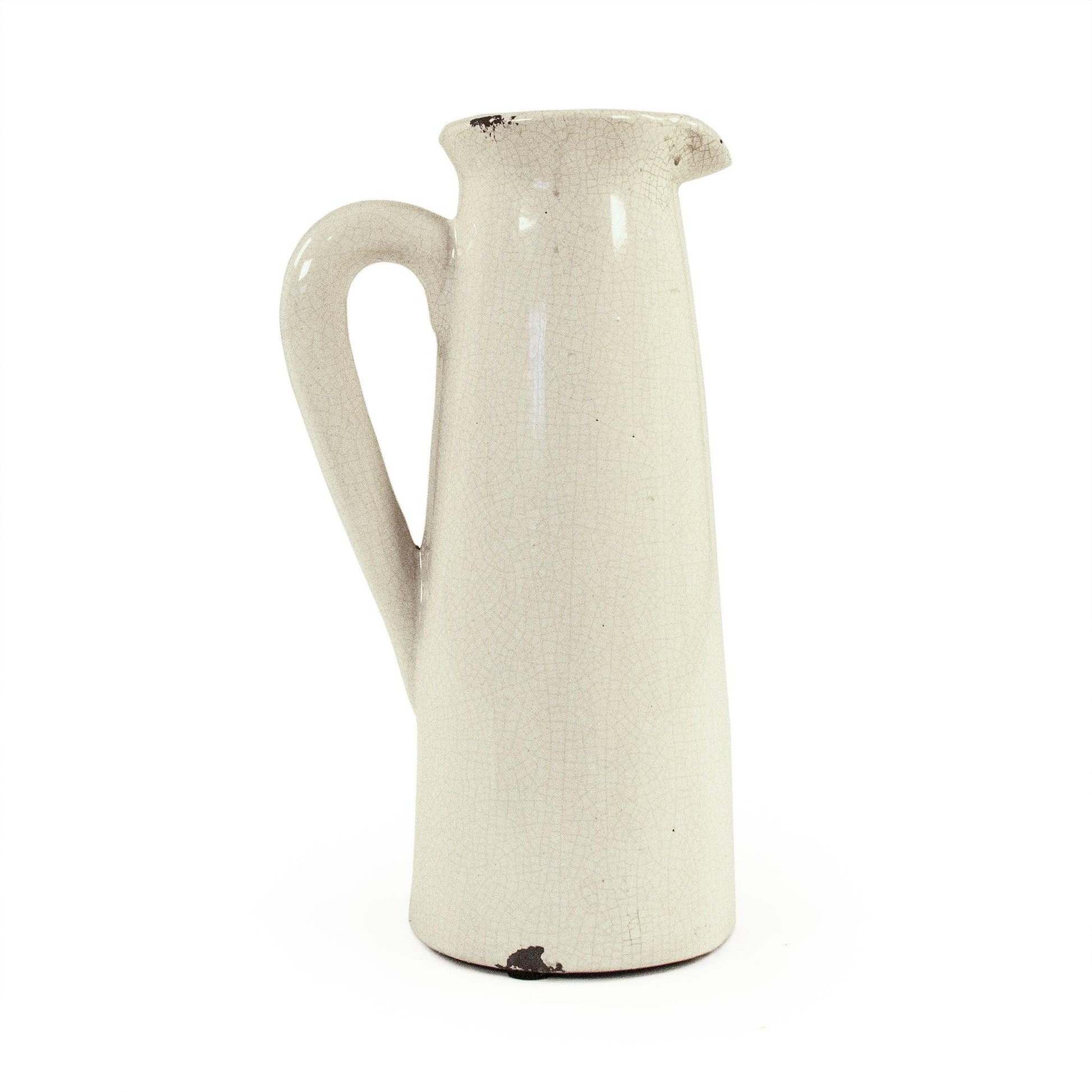 Distressed Crackle White Pitcher (015658 A369) FredCo