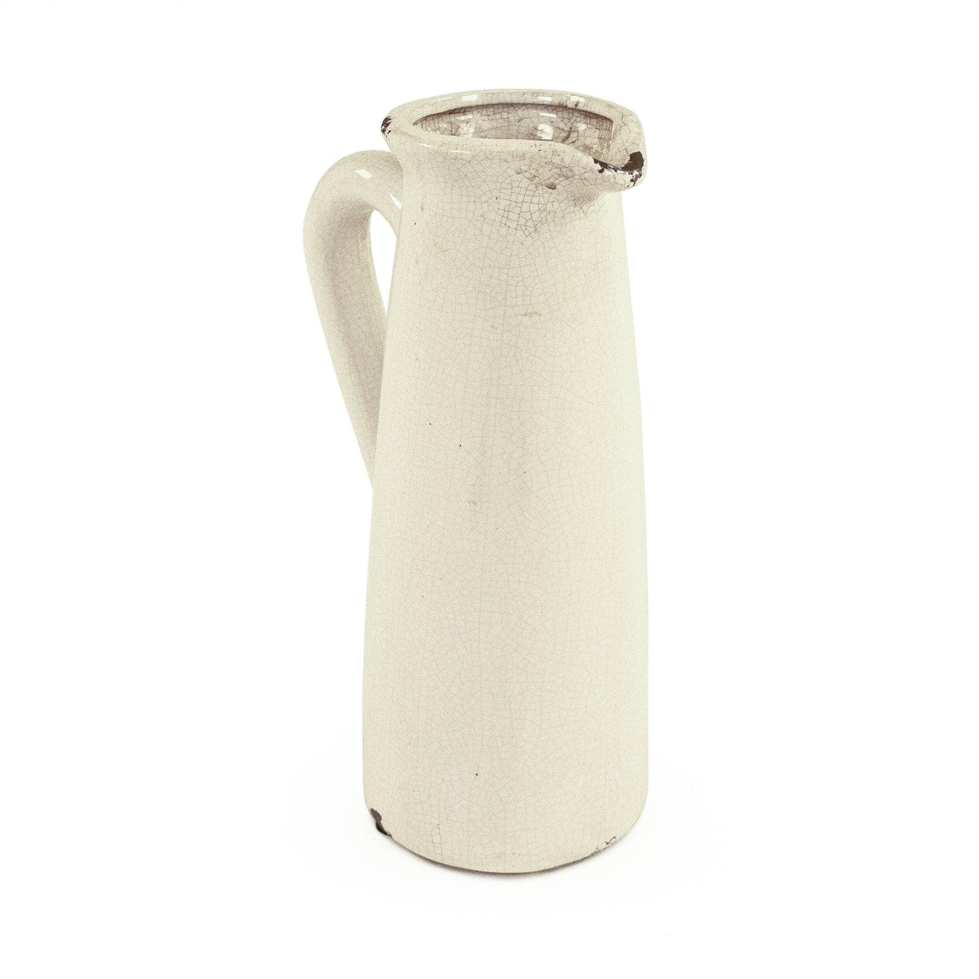 Distressed Crackle White Pitcher (015658 A369) FredCo