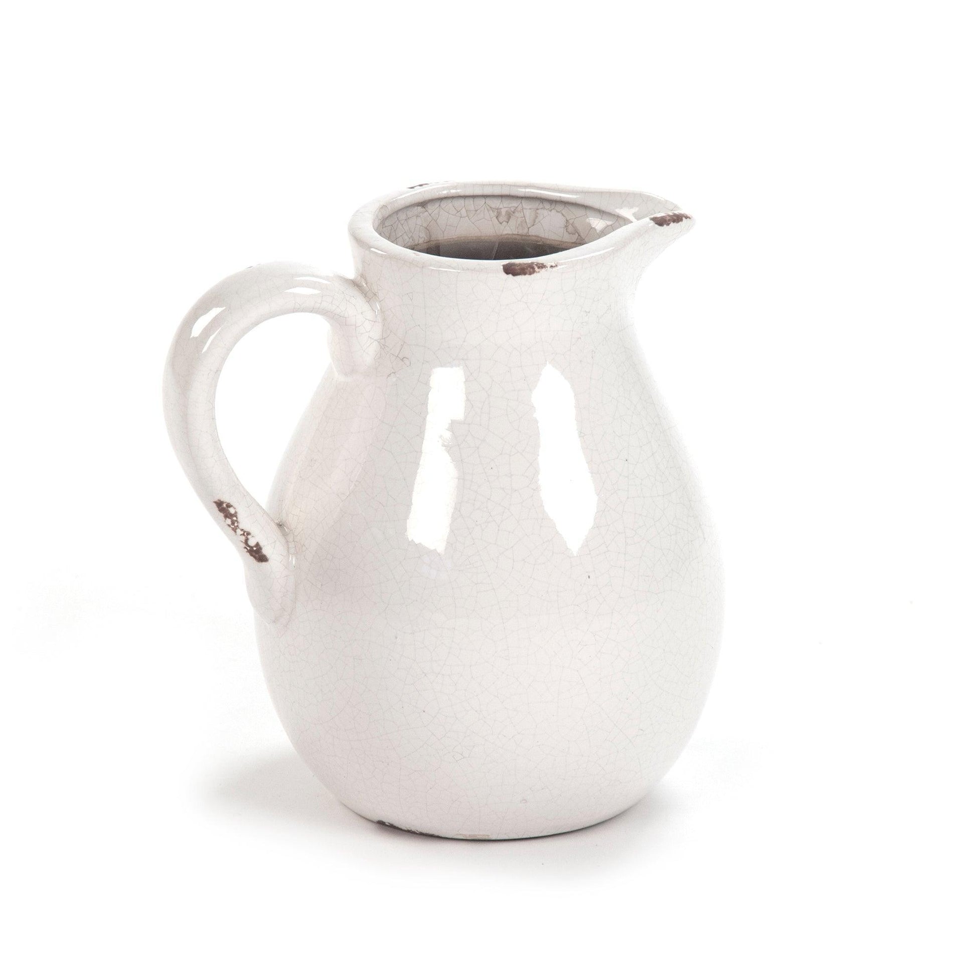 Distressed Crackle White Pitcher (6728L A369) FredCo