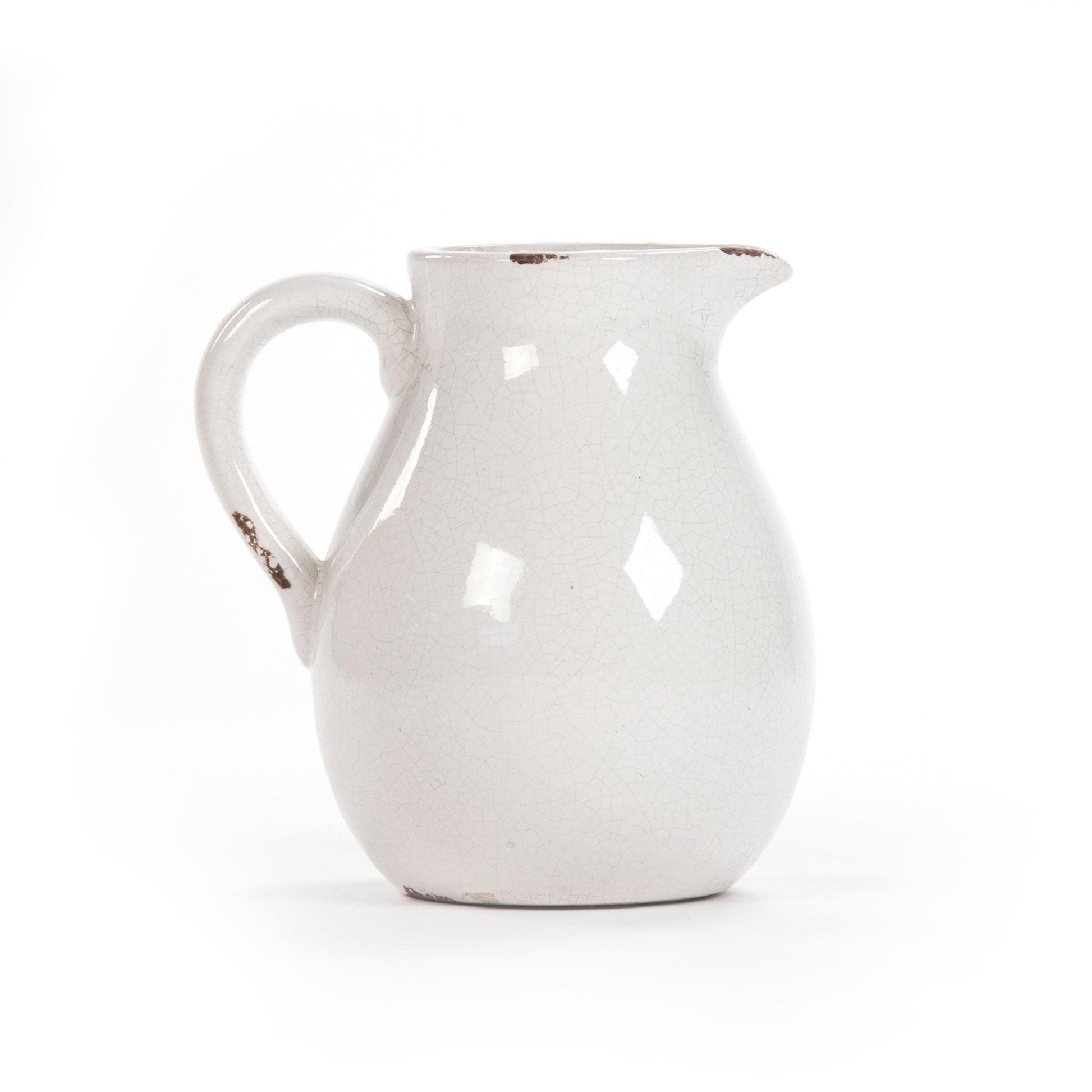Distressed Crackle White Pitcher (6728L A369) FredCo