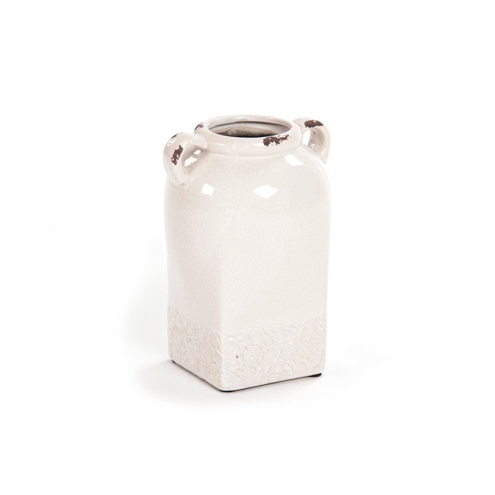 Distressed Crackle White Vase (6768S A369) FredCo