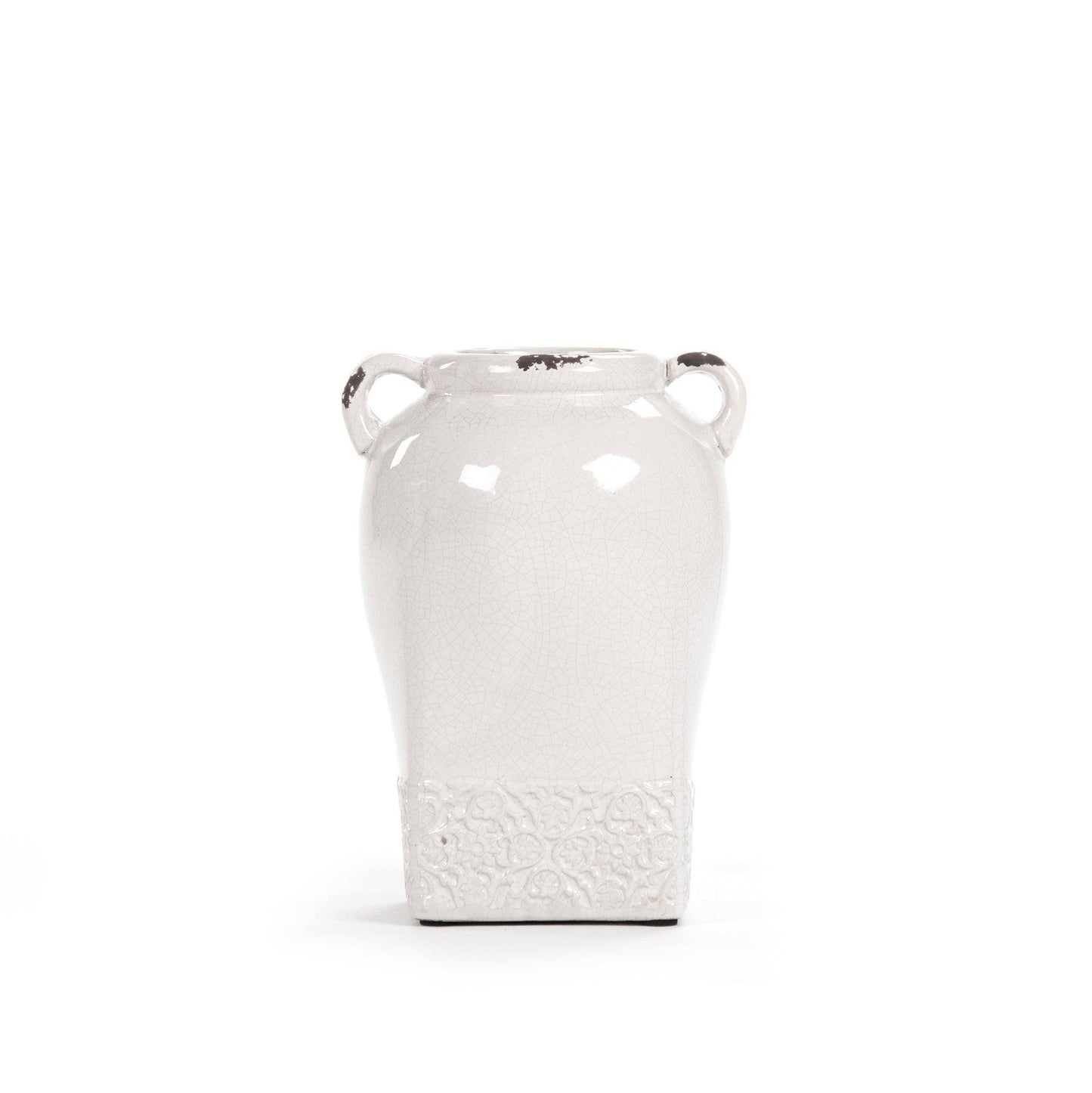 Distressed Crackle White Vase (6768S A369) FredCo